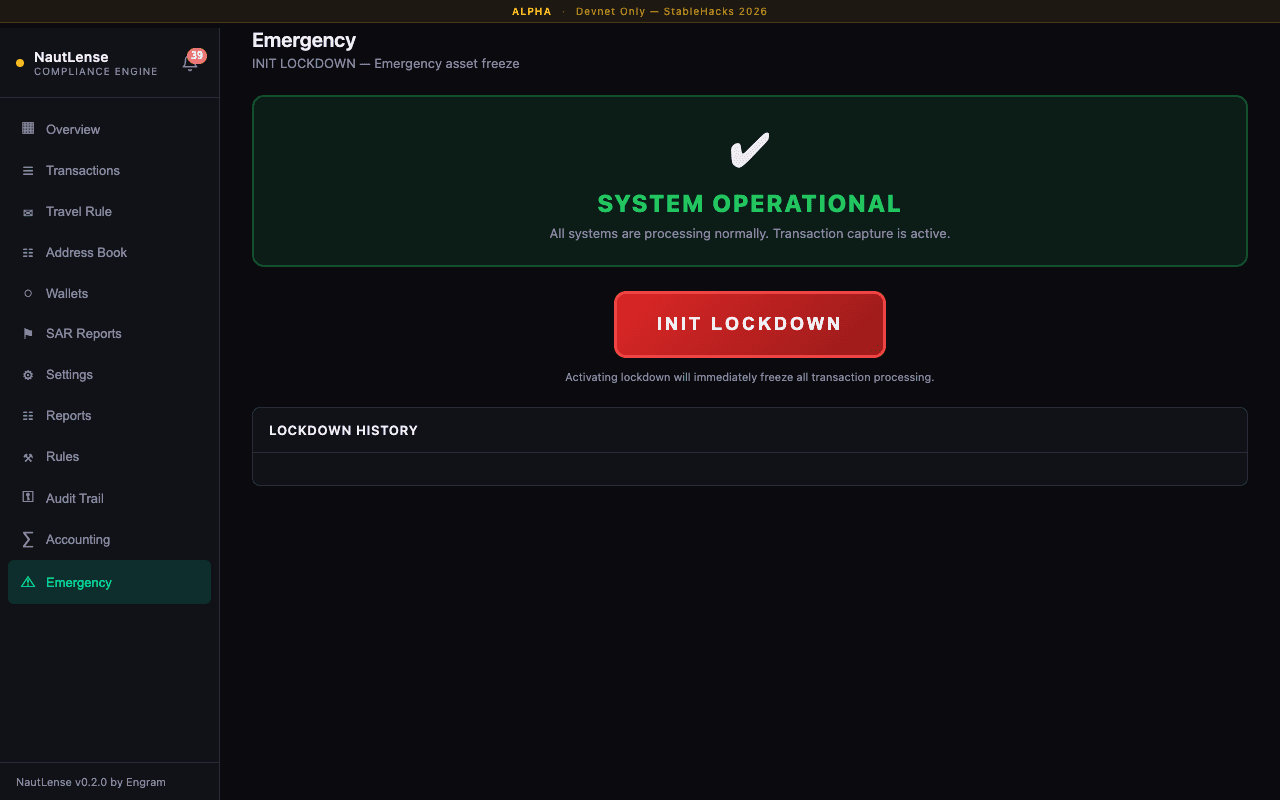 NautLense Emergency Lockdown